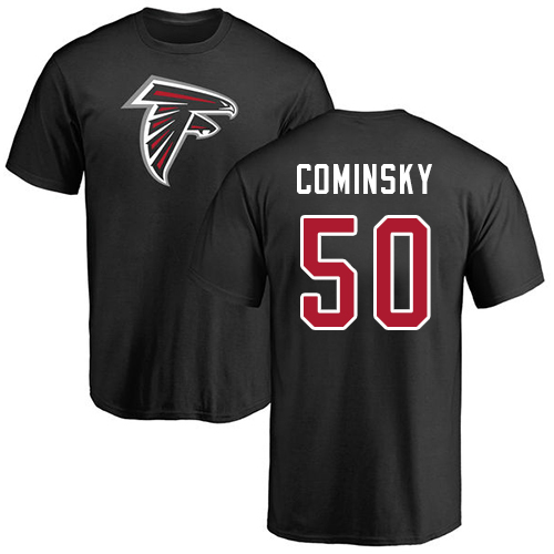 Atlanta Falcons Men Black John Cominsky Name And Number Logo NFL Football #50 T Shirt->nfl t-shirts->Sports Accessory